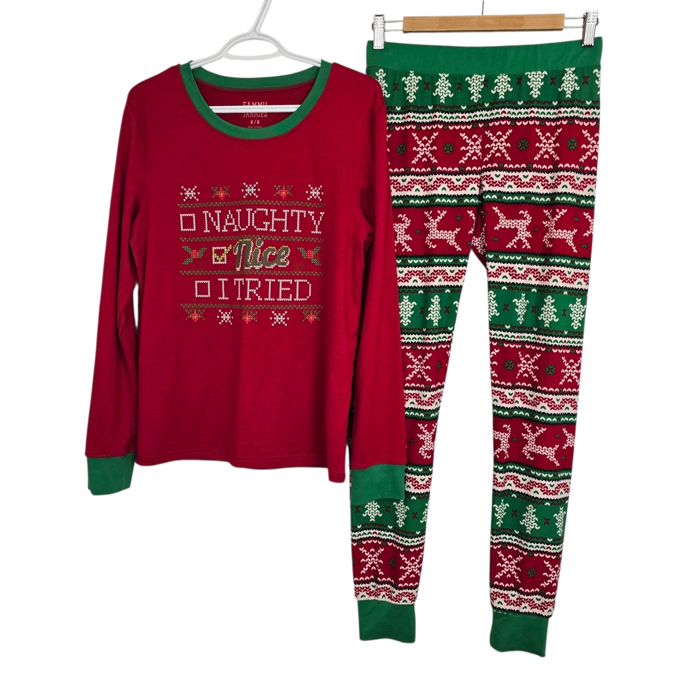 Fammy Jammies Women's 2 Piece Christmas Pajama Loungewwar Set Red Green Size M